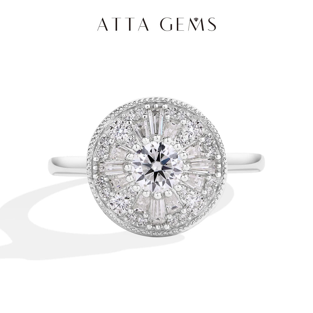 ATTAGEMS Round Cut 0.5CT Full Moissanite Ring DVVS1 Real 925 Sterling Silver for Women Engagement Fine Jewelry Shipping From USA