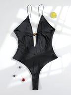 Miyouj Solid Color Swimwear Women's Swimsuit Bandage One Piece Suit High Waist Beachwear High Cut Bathsuit Hollow Out Swimsuits Luxlife Brands
