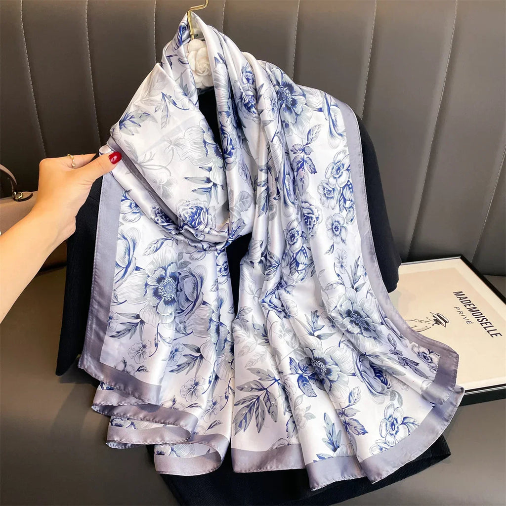 180*90cm Luxury Brand Women Summer Silk Scarves Shawls Lady Wraps Soft Female Geometry Beach Stole Bandanna Foulard Muffler