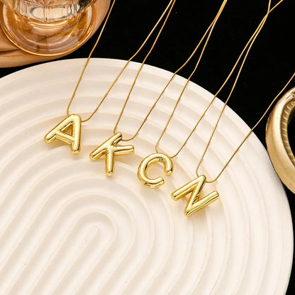 Stainless Steel Chain Gold Plated Letter Necklaces Chunky Alphabet Balloon Bubble Initial Pendant Necklace for Women Men Jewelry LUXLIFE BRANDS