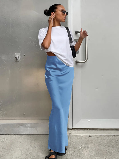 Autumn Satin High Waist Slim Maxi Skirt