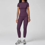Hearuisavy Women 2 Piece Sport Pants Set Gym Sportswear Workout Short Sleeves Female Push Up Yoga Pants Running Fitness Clothing Luxlife Brands