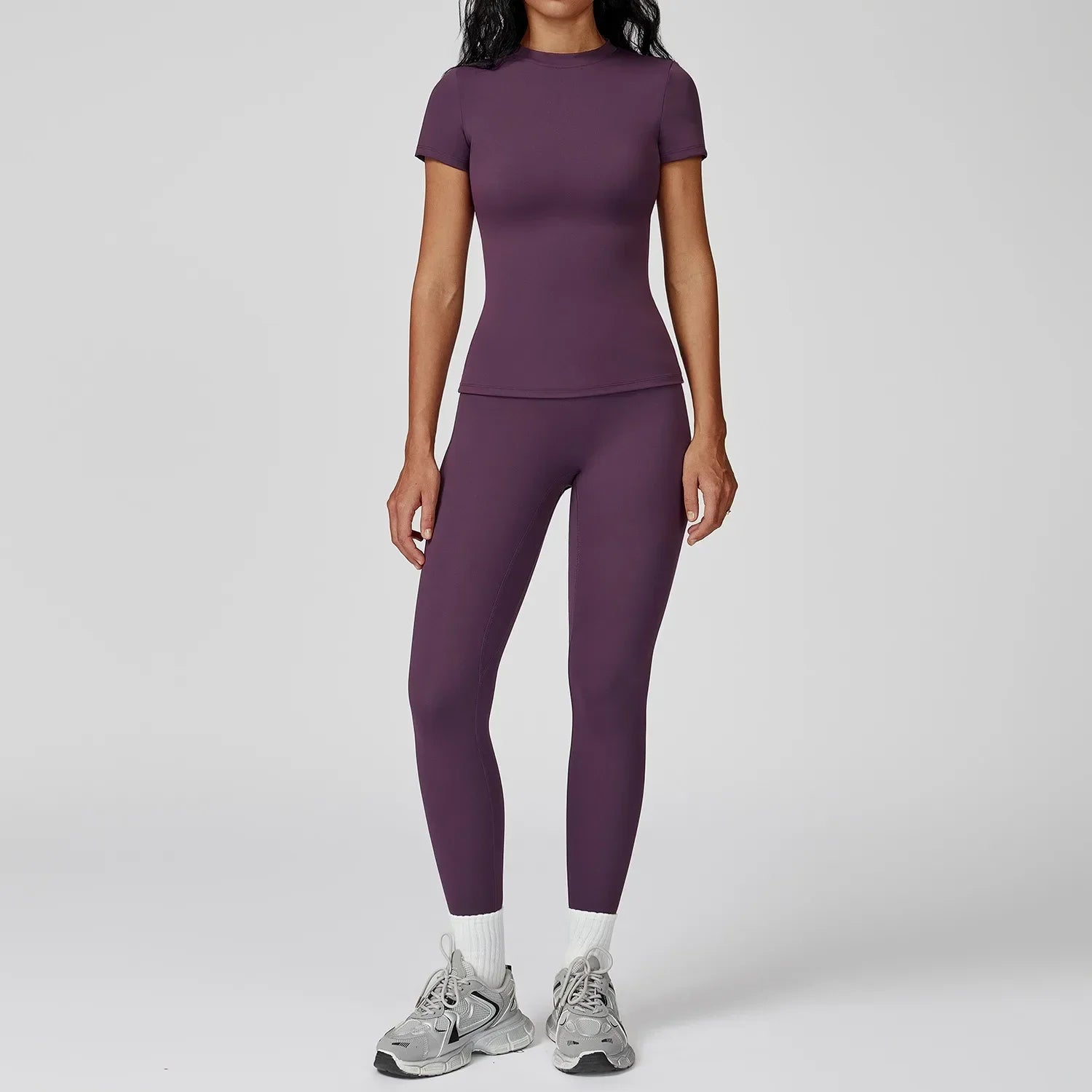 Hearuisavy Women 2 Piece Sport Pants Set Gym Sportswear Workout Short Sleeves Female Push Up Yoga Pants Running Fitness Clothing