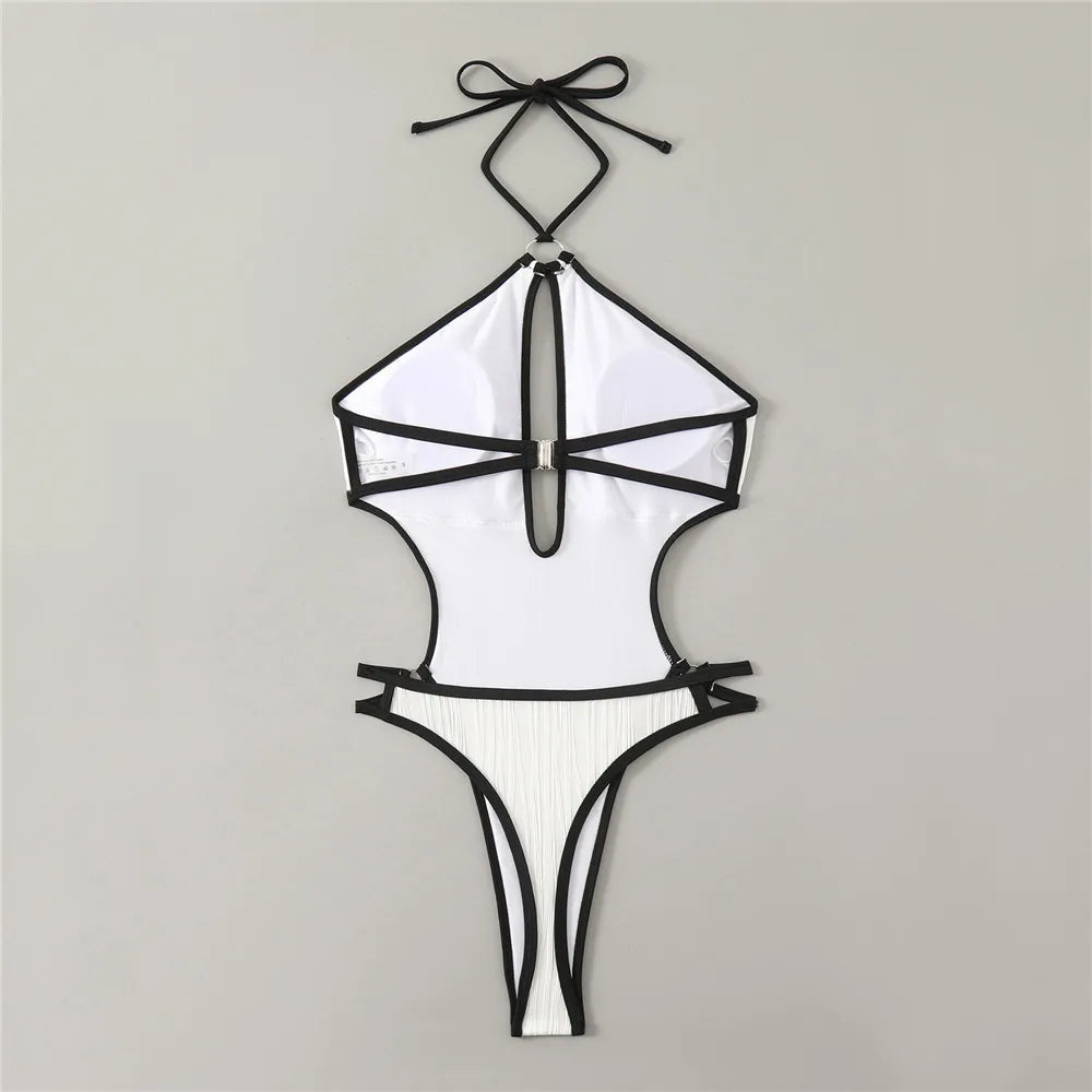 Sexy White Backless Swimwear Women 2024 One Piece Swimsuit Hollow Out Monokini Bathing Suit String Halter Swimming Wear Bather Luxlife Brands