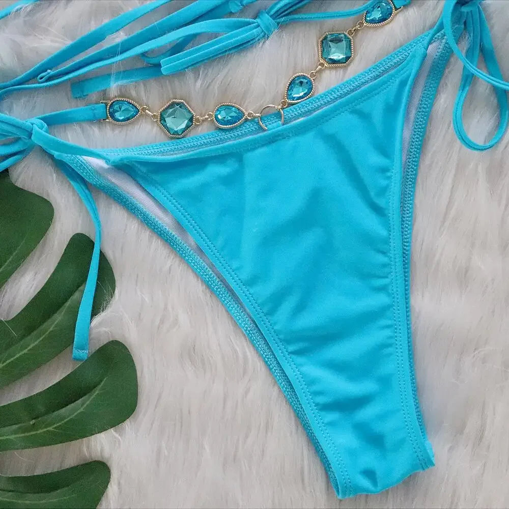 Pink Sexy Bikinis Swimsuit With Rhinestones Women Swimwear Female Push Up Bikini Beach Swim Wear Bathing Suit Pool Bather 2025 Luxlife Brands