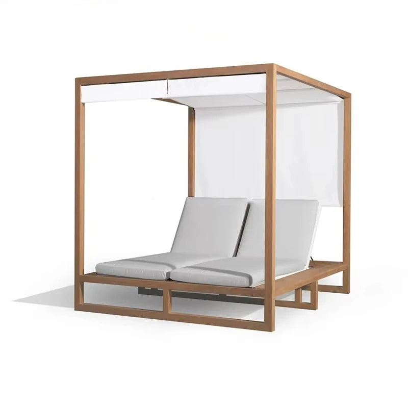 High Quality Luxury Hotel Outdoor Sunbed All-Weather Beach Lounge Bed with Canopy Waterproof Daybed for Garden or Pool Use