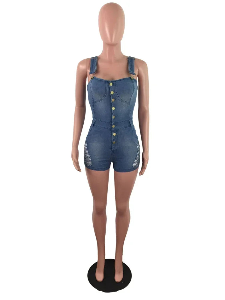 IDress Women Summer Blue Jeans Playsuit Jumpsuits for Women 2023 Combinaison Short Femme Sexy Bodycon Denim Overalls Combishort LUXLIFE BRANDS