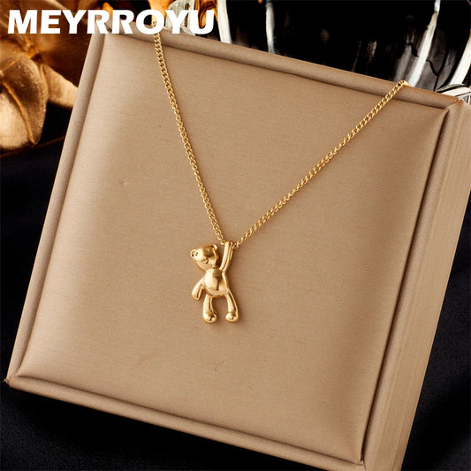 MEYRROYU 316L Stainless Steel Fashion Bear Pendant Necklace For Women Cartoon Party Jewelry Gift Collar Acero Inoxidable Mujer LUXLIFE BRANDS