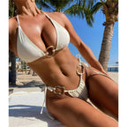 Sexy Halter Metal Rings High Leg Cut Bikini Female Swimsuit Women Swimwear Two-pieces Bikini set Bather Bathing Suit Swim V6564 Luxlife Brands