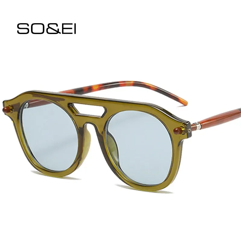 SO&EI Retro Double Bridges Pilot Men Rivets Sunglasses Fashion Clear Gradient Shades UV400 Women Brand Designer Punk Sun Glasses LUXLIFE BRANDS