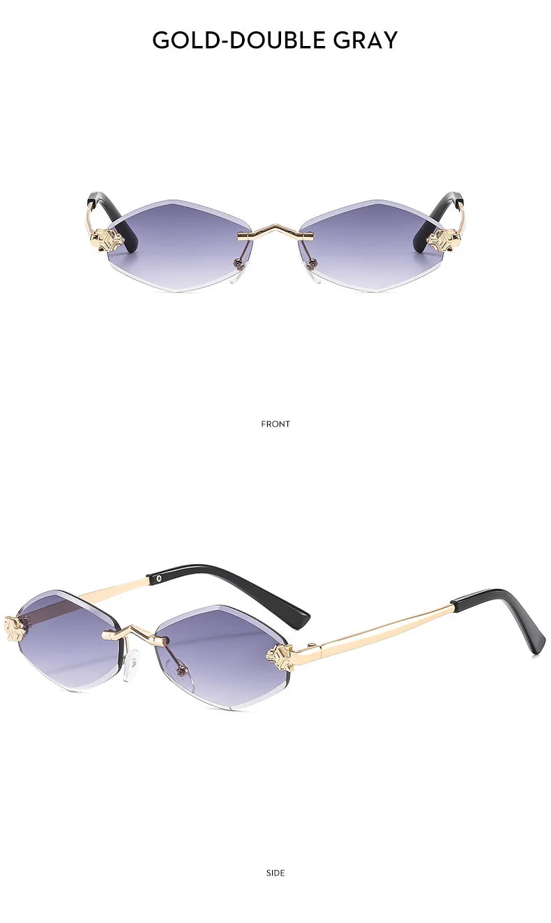 Trendy Rimless Polygonal Sunglasses Stylish Gradient Lens Metal Shades Eyewear Luxury Brand Small Rhombus Vintage Sun Glasses
