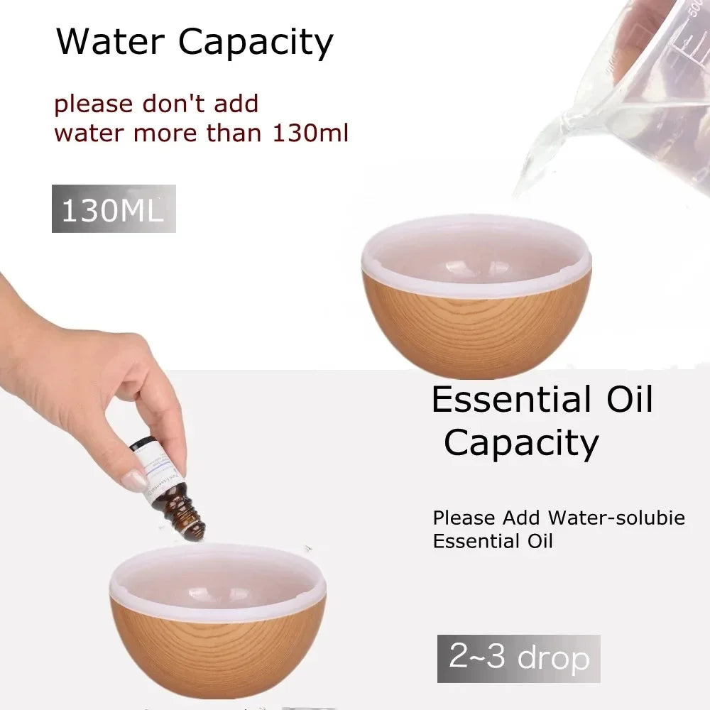 USB Aromatherapy Cool Mist Maker Dorm Room Essentials Wooden Grain Humidifier Colorful Night Light Diffuser LUXLIFE BRANDS