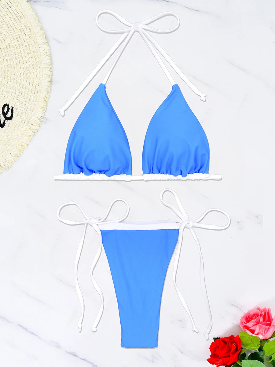 Triangle String Bikini 2025 Women Halter Swimsuit Solid Sexy Swimwear Female Bathers Bathing Swimming Swim Suit Beachwear Luxlife Brands