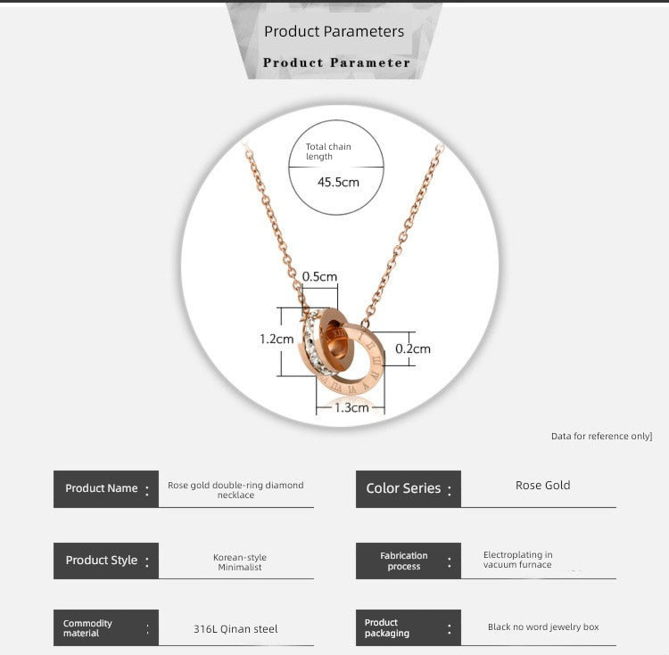 Number Titanium Steel Pendant Necklace Women's 18K Rose Gold Luxlife Brands