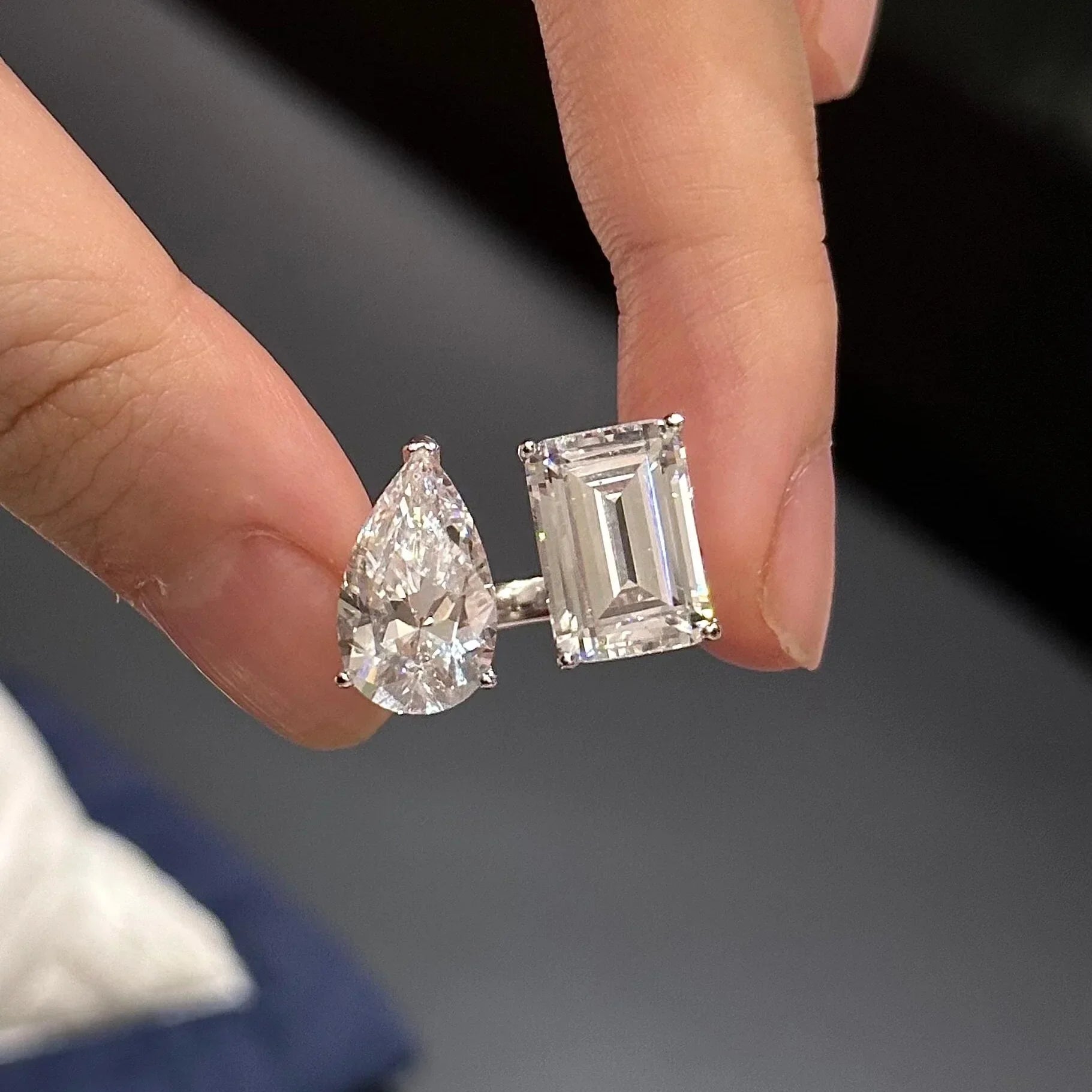 New 925 Sterling Silver Pink White Pear Cut Heart cut Simulated Diamond Wedding Party Open Rings Fine Jewelry Christmas Gifts Luxlife Brands