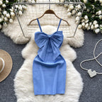 2024 Sexy Backless Lace Solid Knitted Bow Summer Dress Women Black Mini Party Dress Bodycon Sheath night Club Outfits Luxlife Brands