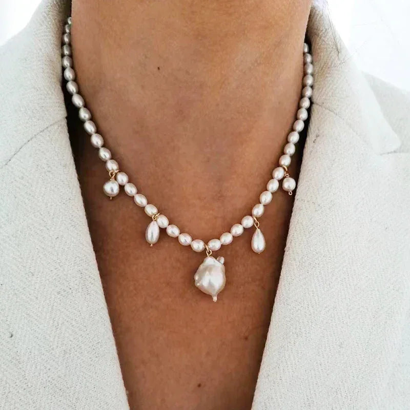 Boho Fashion Gold-Color Shell Necklace Natural Pearl Handmade Beautiful Necklace Women Baroque Jewelry Charm Statement Best Gift