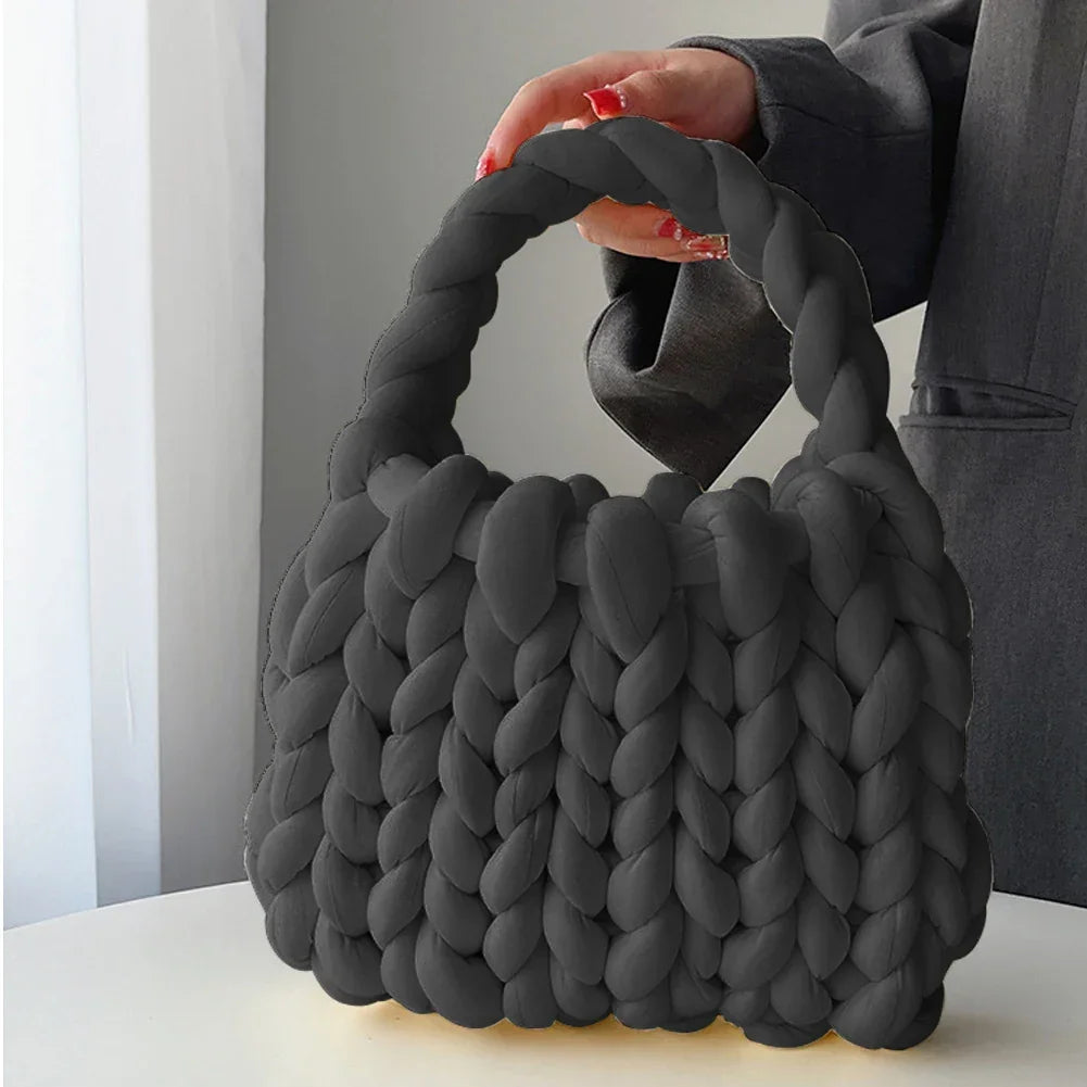 Beach Crochet Handbag Summer Straw Rope Knitting Top-Handle Bag for Women's Icelandic Wool Handmade Clutch Bag Lightweight Totes