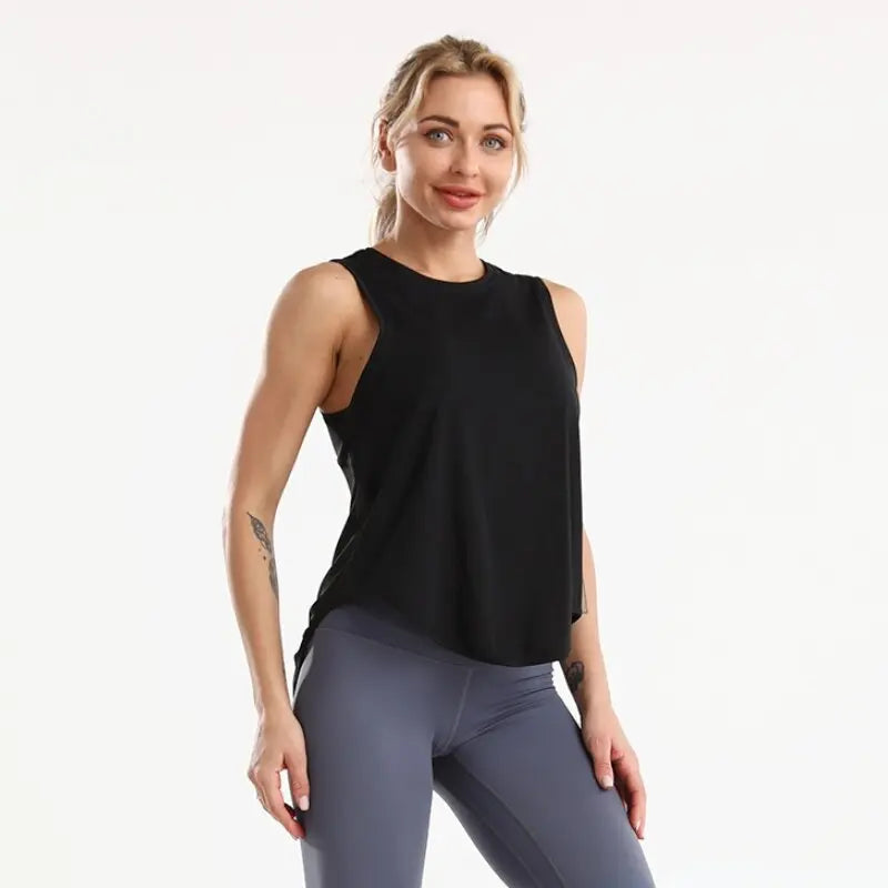Luluwear Sports Open Back T Shirts Solid Sleeveless Yoga Top Women Fitness Loose Gym Crop Tank Top Quick Drying Workout Vest Tee
