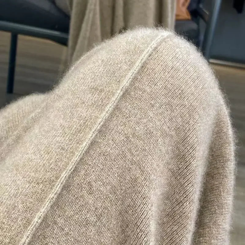 Women Merino Wool Knitted Wide Leg Pants Autumn Winter Basic Soft Warm Cashmere Knit Trousers Casual Simple Style Korean