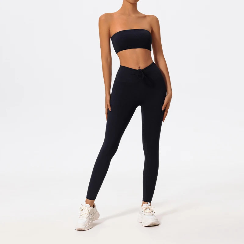 Ctenkevet Summer Women's Breathable Yoga Set Female High Waist Drawstring Sports Suit 2ps Women Fitness Wear Strapless Bra Woman Luxlife Brands