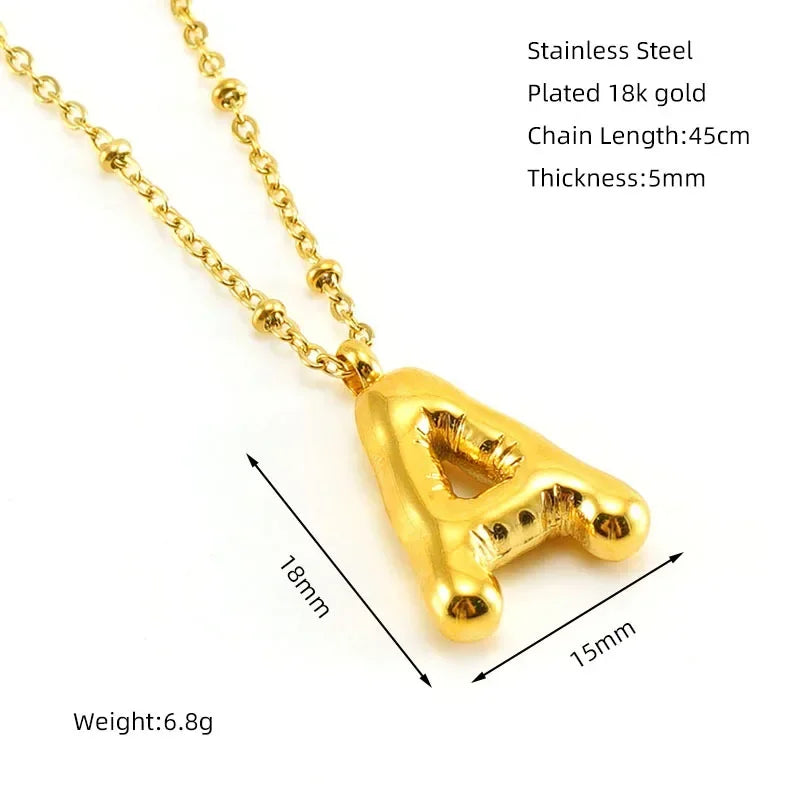 Vintage Stainless Steel Balloon Bubble Chunky Letter Necklace for Women 18K Gold Plated Initial Necklaces Collar Jewelry Gift LUXLIFE BRANDS