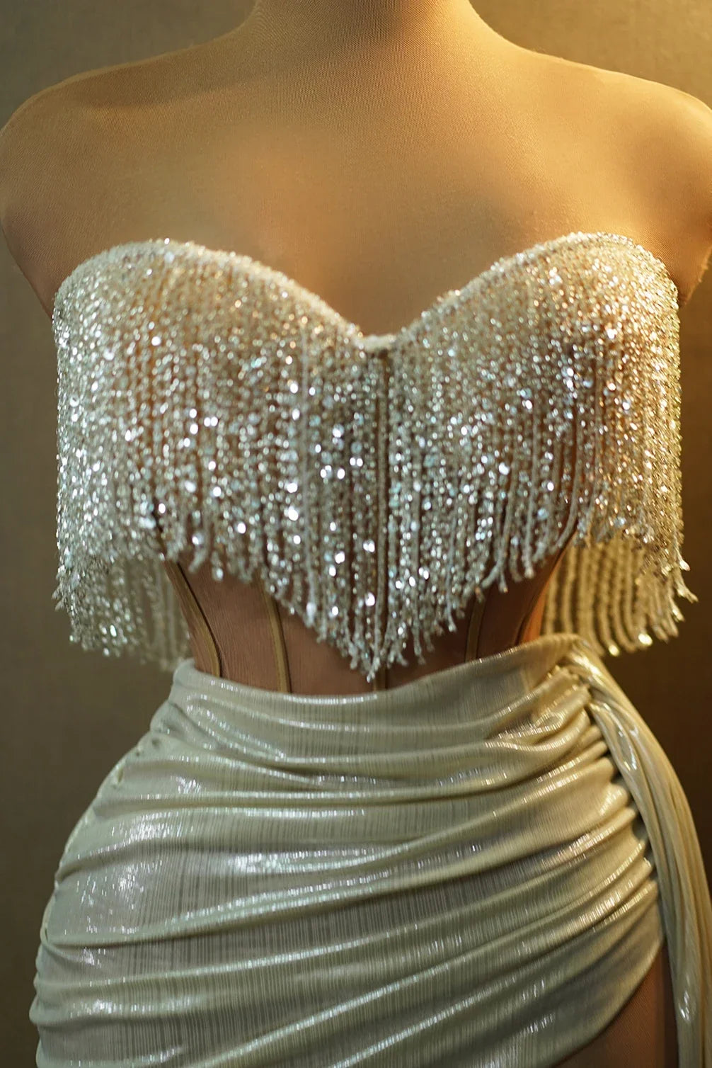 The Stardust Siren Draped Mini Dress – Luxury Rhinestone Mesh Stage Dress