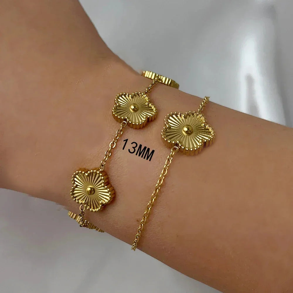 Classic Stainless Steel Hot Selling Golden Clover Adjustable Bracelet Luxury Five Leaf Flower Bracelet Jewelry For Women Gift Luxlife Brands