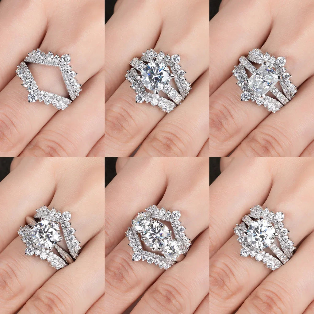 Crown Jewel 18K Gold Plated 3mm D Color Moissanite Sterling Silver Bridal Ring Set