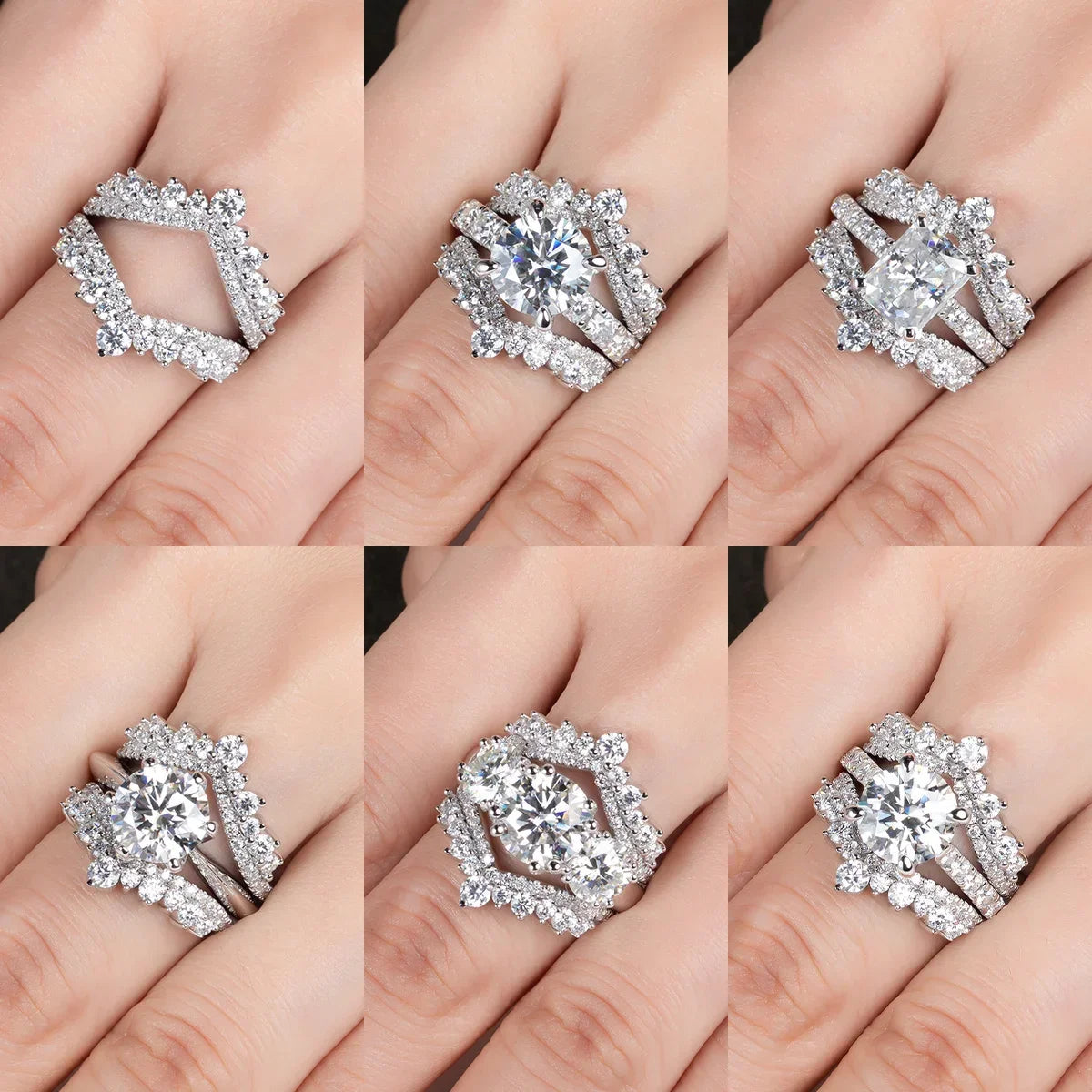 Crown Jewel 18K Gold Plated 3mm D Color Moissanite Sterling Silver Bridal Ring Set Luxlife Brands