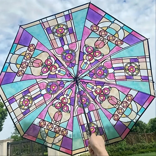 1PC Retro Window Flower Pattern Transparent Umbrella Fully Automatic Opening and Closing Portable Travel Umbrella