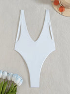 DEKA WomenSolid Deep V Neck One Piece Swimsuit Women Hollow Out White Swimwear Beach Bandage Bathing Suit Monokini Luxlife Brands