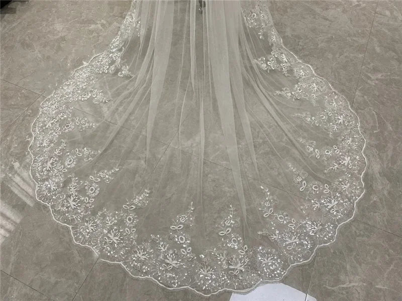 Luxury Cathedral Length Bridal Veils One Layer White or Ivory 3m  3. 5 Meters 4m 5m Long Wedding  Veil for Bride with Metal Comb LUXLIFE BRANDS