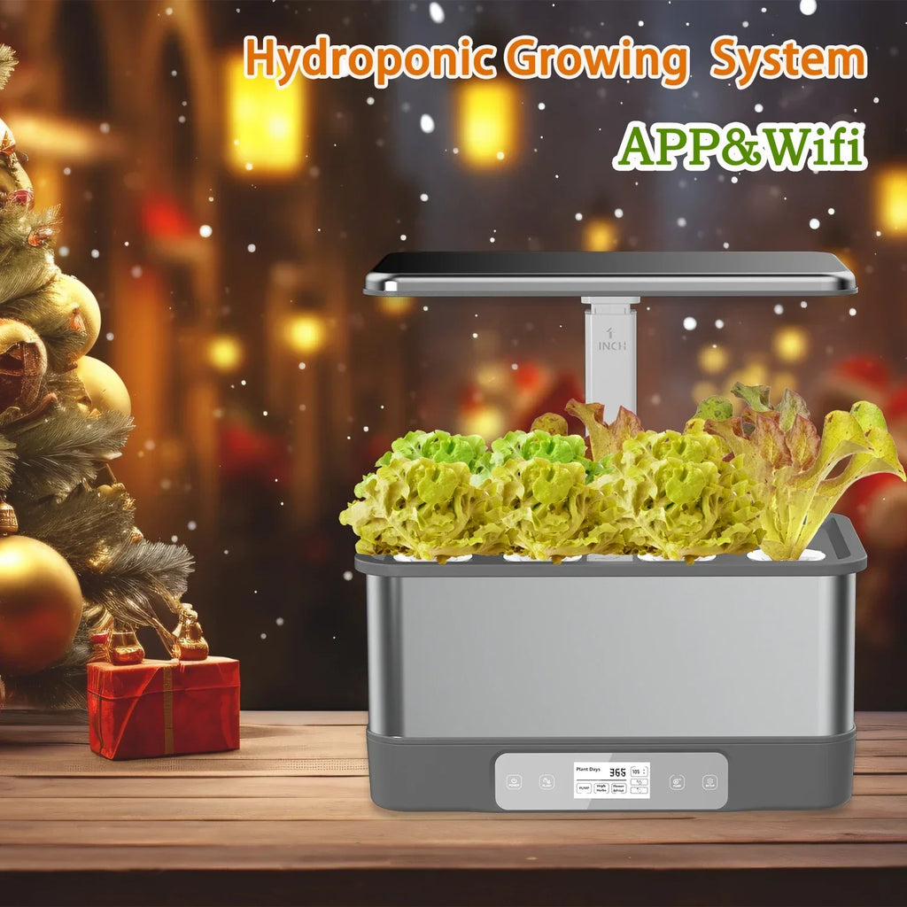 Indoor Herbs Garden, Hydroponics Growing System Kit,8 Pods Soilless Planting Gardening Box with LED Growth Light