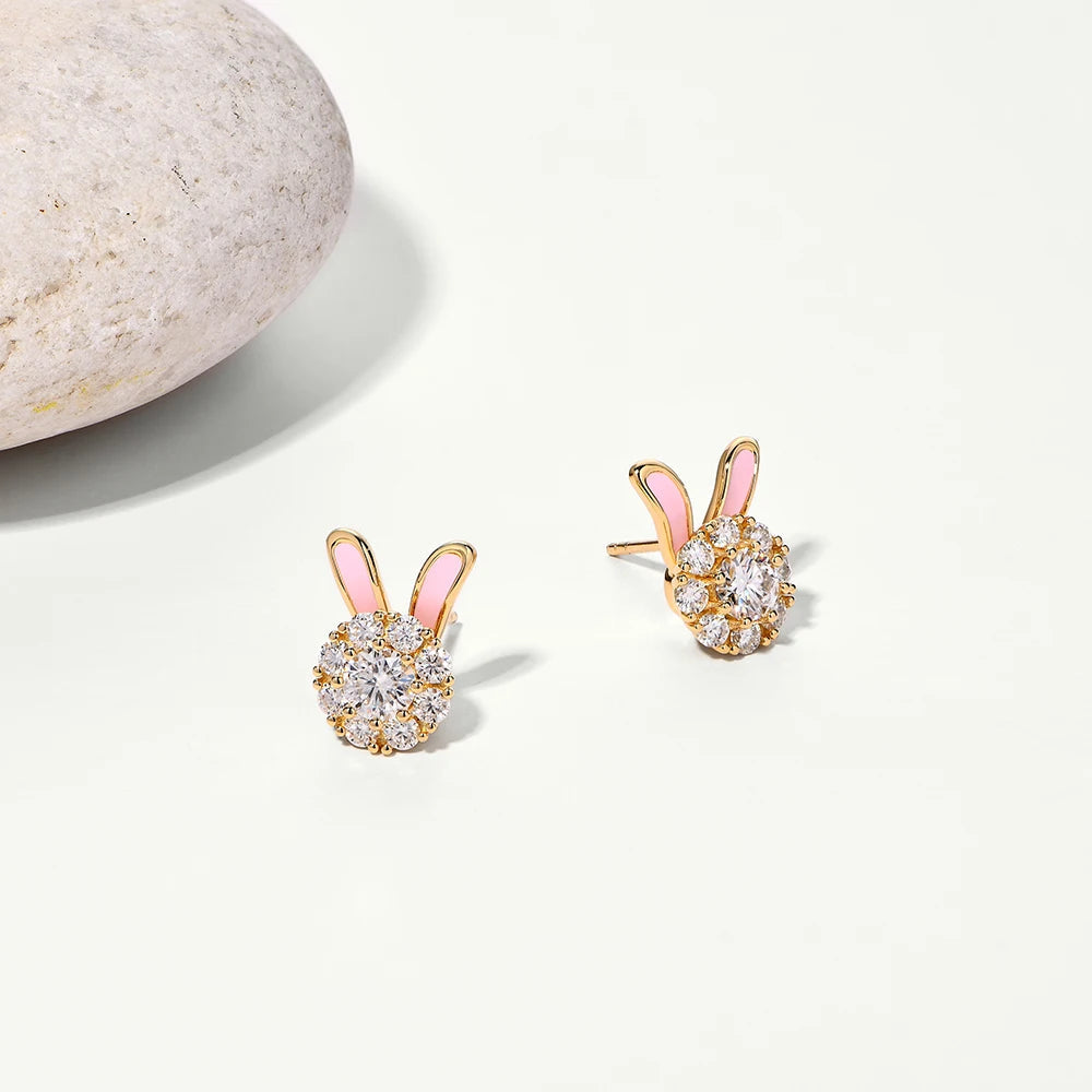 ATTAGEMS S925 Sterling Silver Moissanite Diamond Earrings Enamel Design Rabbit Shape For Women Girls Birthday Gifts Fine Jewelry Luxlife Brands