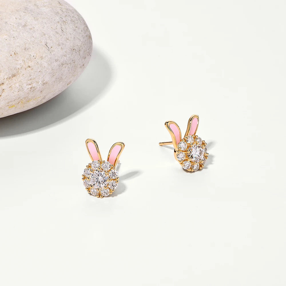 ATTAGEMS S925 Sterling Silver Moissanite Diamond Earrings Enamel Design Rabbit Shape For Women Girls Birthday Gifts Fine Jewelry
