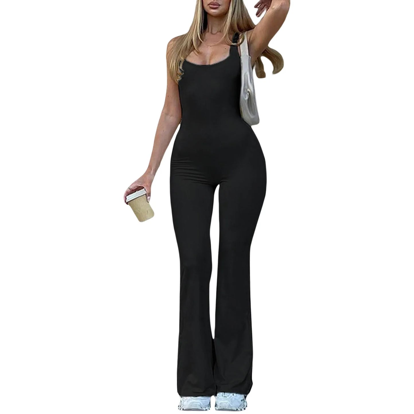 Trendy Ribbed Knit Yoga Jumpsuit LUXLIFE BRANDS