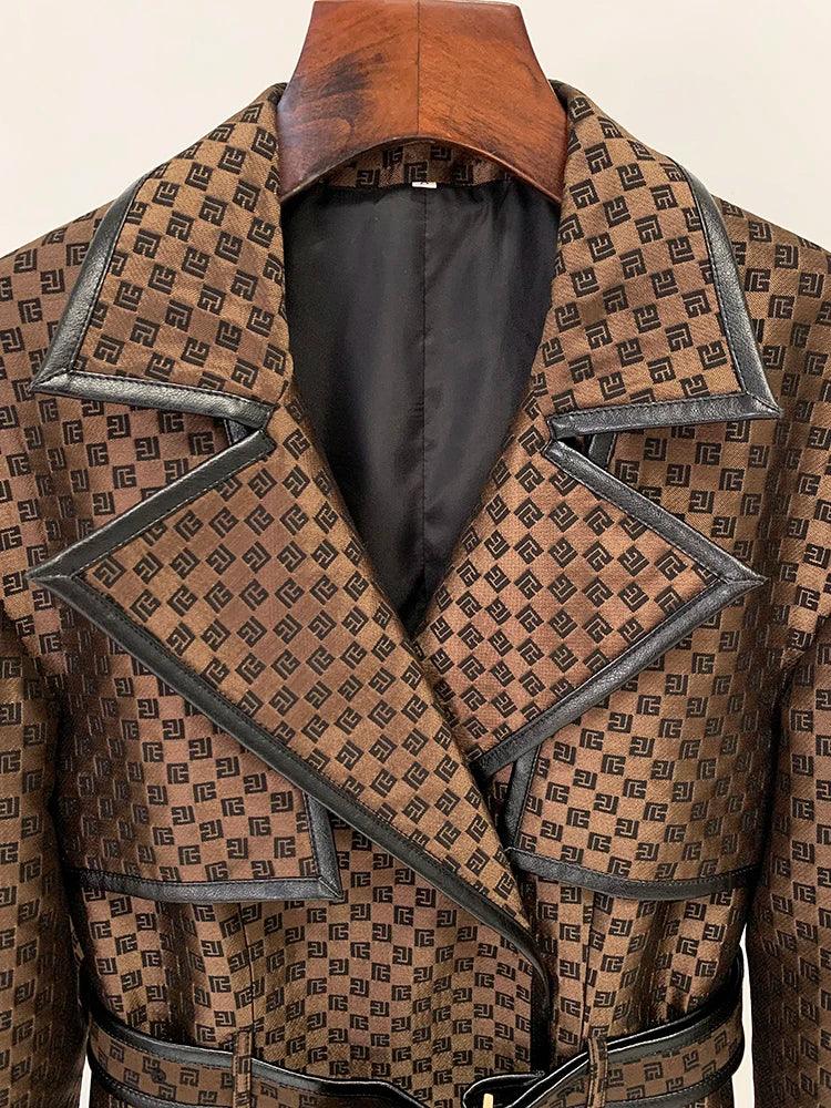 HIGH STREET Newest 2024 Fall Winter Designer Coat Women's Belted Monogram Jacquard Trench Overcoat LUXLIFE BRANDS