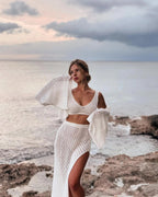 White Bell Sleeve Lace Top + Skirt Set Luxlife Brands