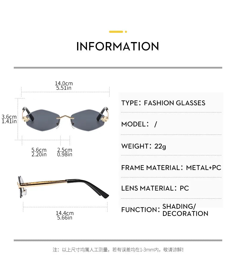 Luxury Polygon Sunglasses for Women Hipster Irregular Rimless Sunglasses Ladies Small Metal Frame Vintage Rhombus Eyewear Brown
