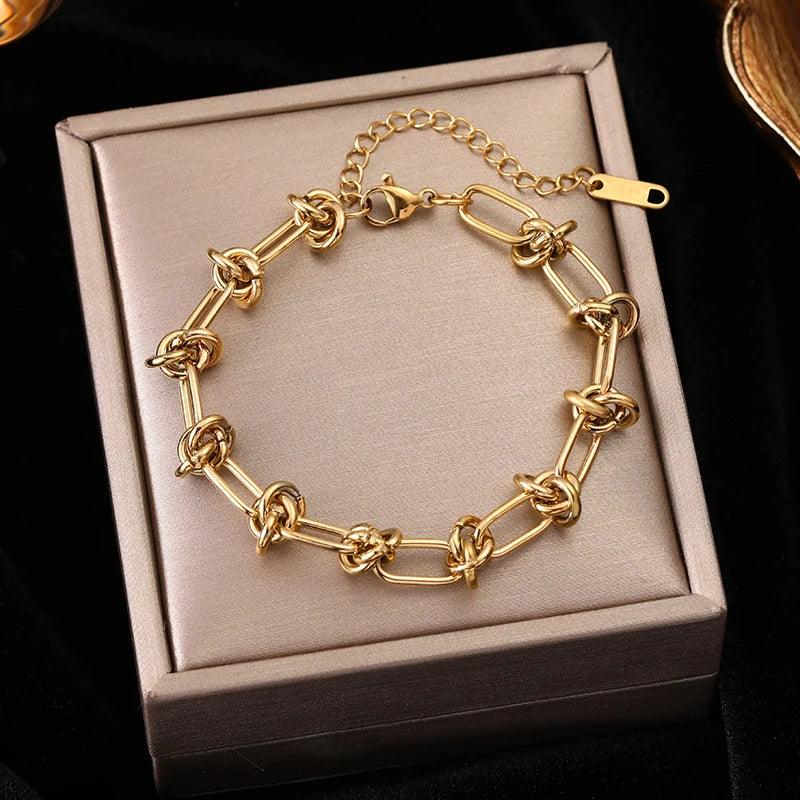 EILIECK 316L Stainless Steel Twisted Bracelet Bangles For Women Trendy 18K Gold Plated Wrist Chain Waterproof Jewelry Gift Party Luxlife Brands