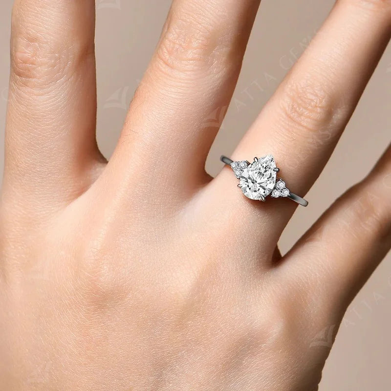 ATTAGEMS New Solid S925 Sliver 2.0ct Moissanite Rings for Women D VVS1 Pear Shape Diamond Engagement Wedding Fine Jewelry Gift