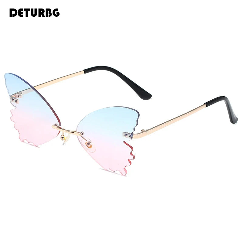 Vintage Rimless Butterfly Shape Sunglasses Streetwear Women Luxury Funny Pink Sun Glasses Shades UV400 2022 Brand Designer SG031