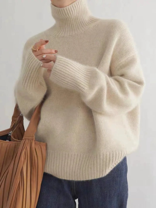 Turtleneck 100% pure cashmere women's loose sweater thickened autumn and winter wool sweater jumper lazy base