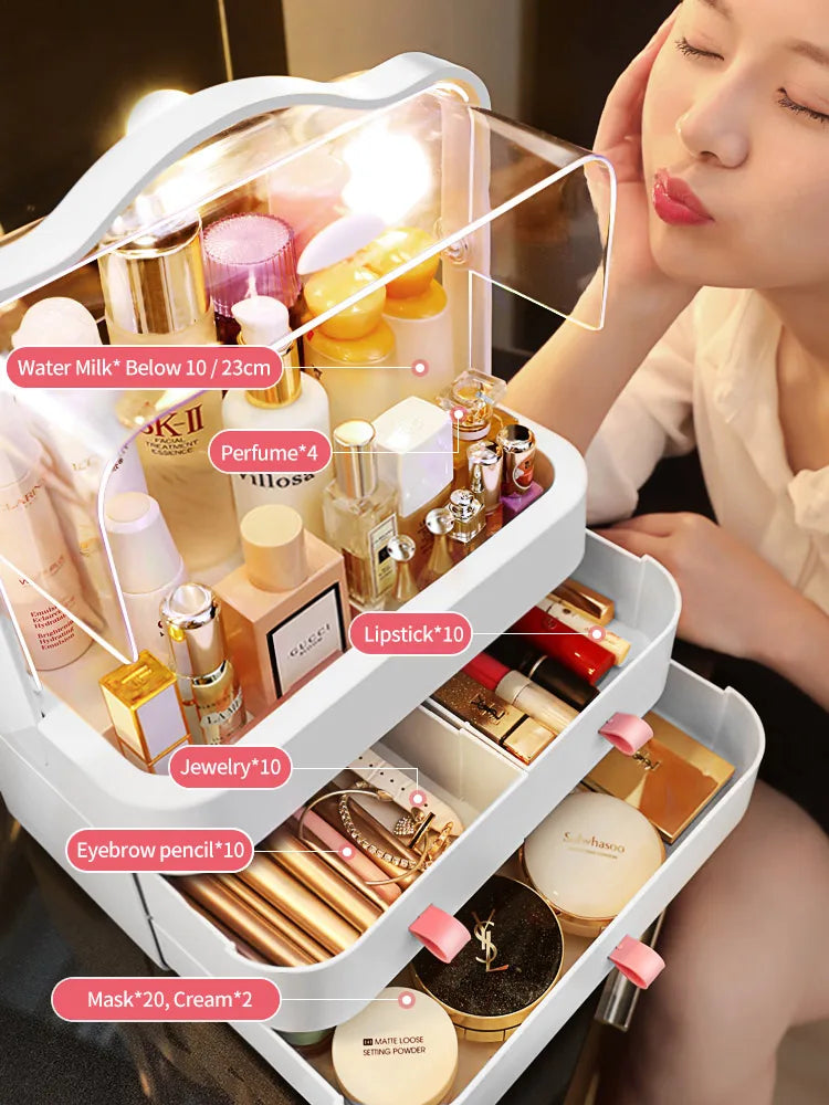 JOYBOS Makeup Organizer Cosmetics Beauty Storage Box for Girls Waterproof Dustproof Large Capacity Makeup Storage Box LUXLIFE BRANDS