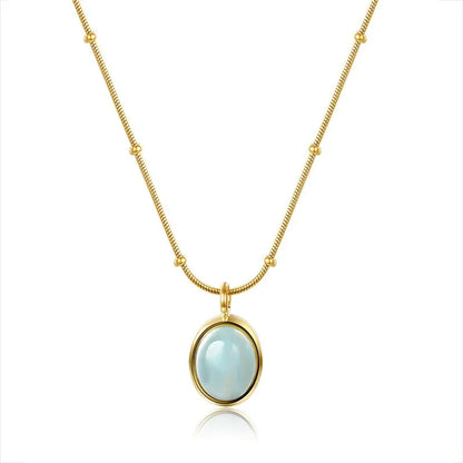 Vintage Light Luxury Oval Natural Necklace Pendant Blue Star Sea Simple Temperament Elegant Design Sense Collar Chain