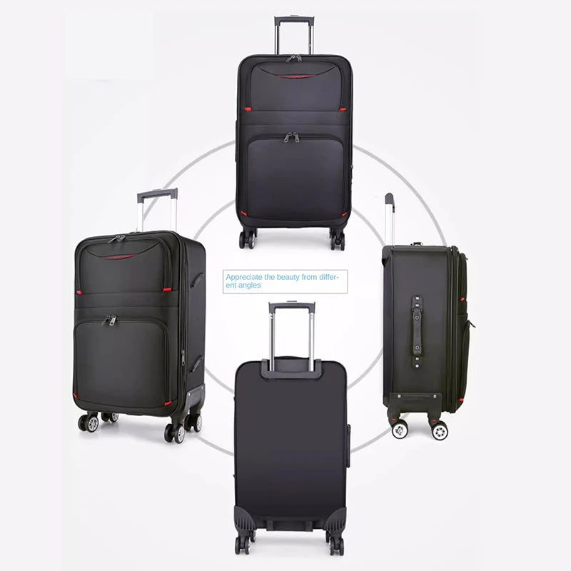 30" Large Capacity Black Luggage Waterproof Durable Trolley Case Oxford Cloth Detachable Spinner Wheel 20" Password Suitcase