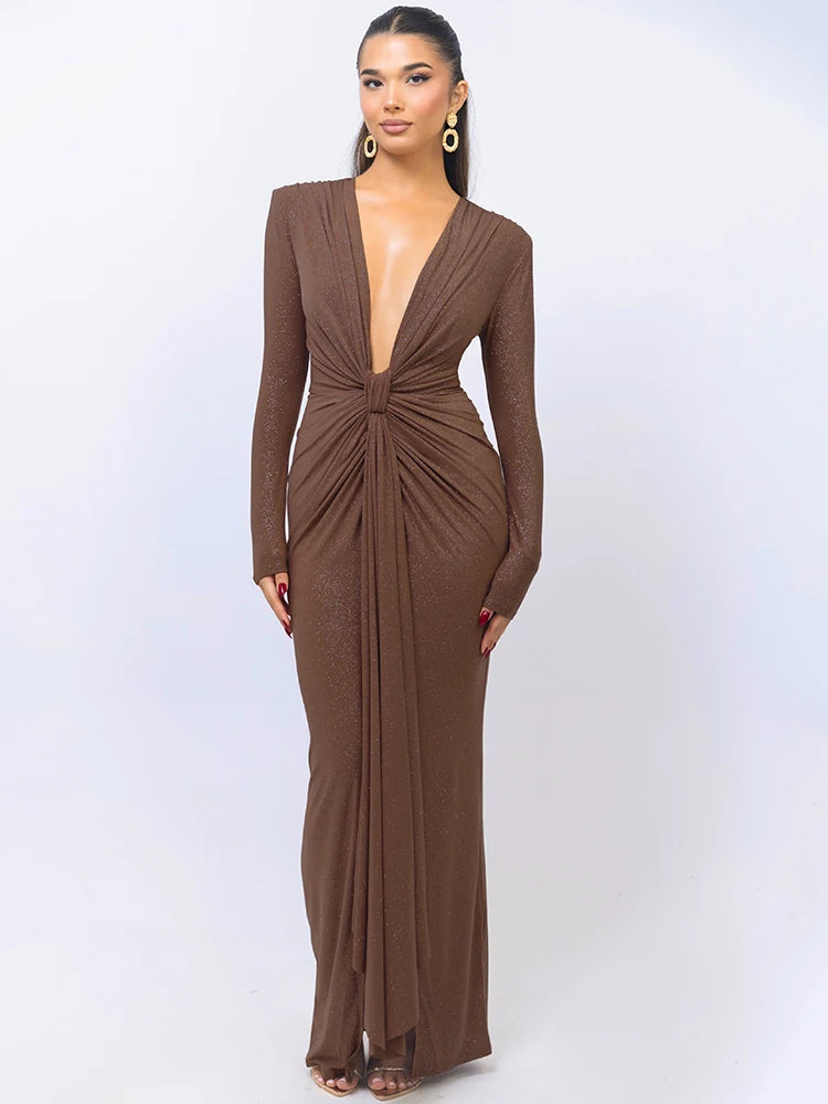 Vixen Deep V Glitzy Maxi Dress