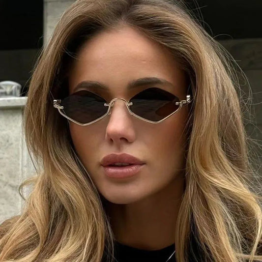 Fashion Small Polygonal Sunglasses Women Brand Metal Half Frame Glasses Ladies Hipster Sexy Cat Eye Shades Vintage