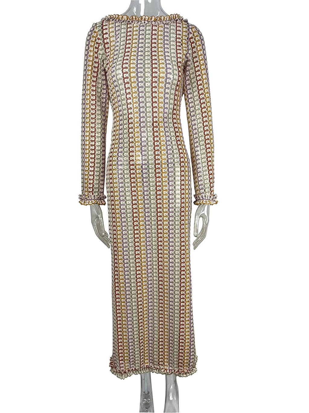 Sexy Backless Flare Sleeve Lace Knit Cut Out Party Beach Maxi Dress 2025 Summer Women Vacation Beachwear Swimsuit Cover Up A2815 Luxlife Brands